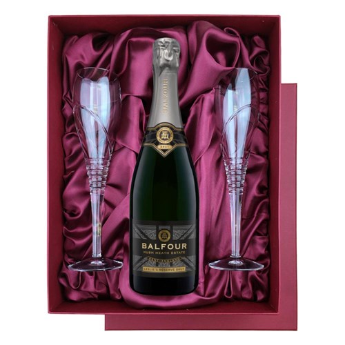 Balfour Leslies Reserve Brut English Sparkling 75cl in Red Luxury Presentation Set With Flutes